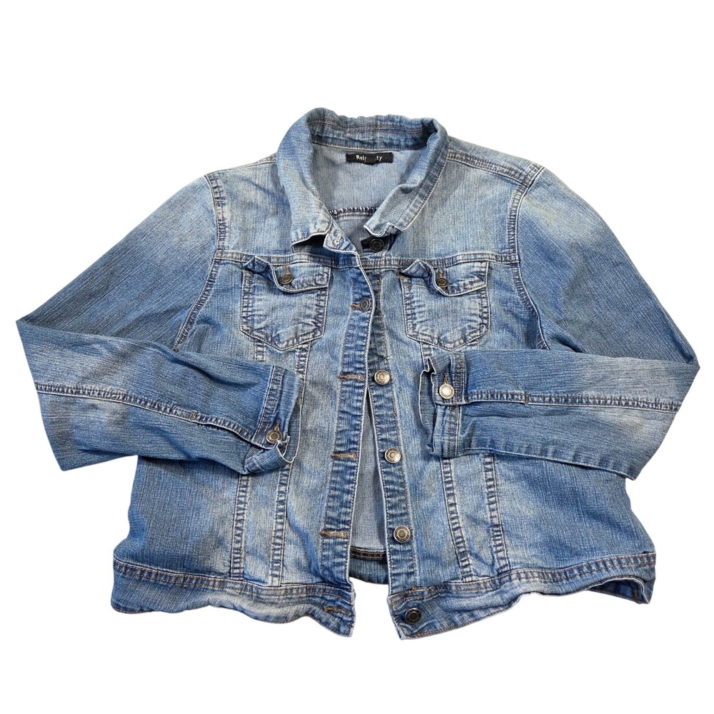 Relativity Womens‎ Medium Wash Denim Trucker Jacket Blue Stretch Size Large Boho